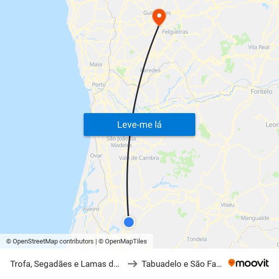 Trofa, Segadães e Lamas do Vouga to Tabuadelo e São Faustino map