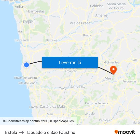 Estela to Tabuadelo e São Faustino map