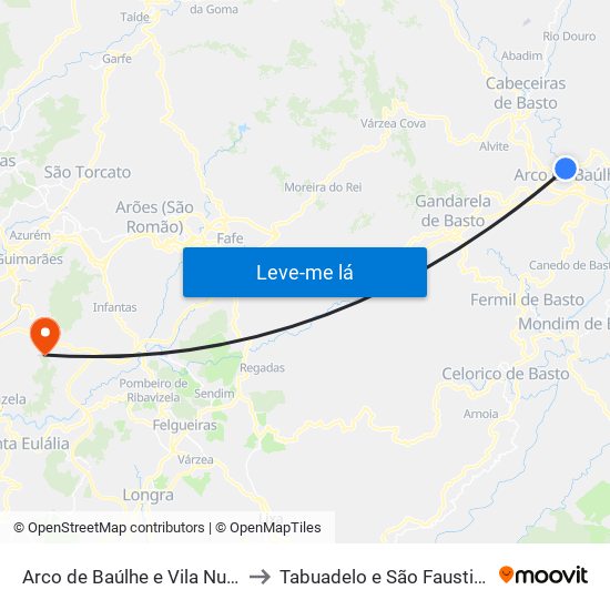 Arco de Baúlhe e Vila Nune to Tabuadelo e São Faustino map