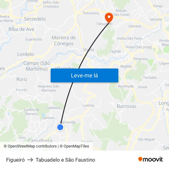 Figueiró to Tabuadelo e São Faustino map