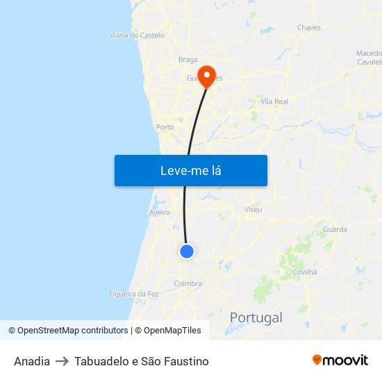 Anadia to Tabuadelo e São Faustino map