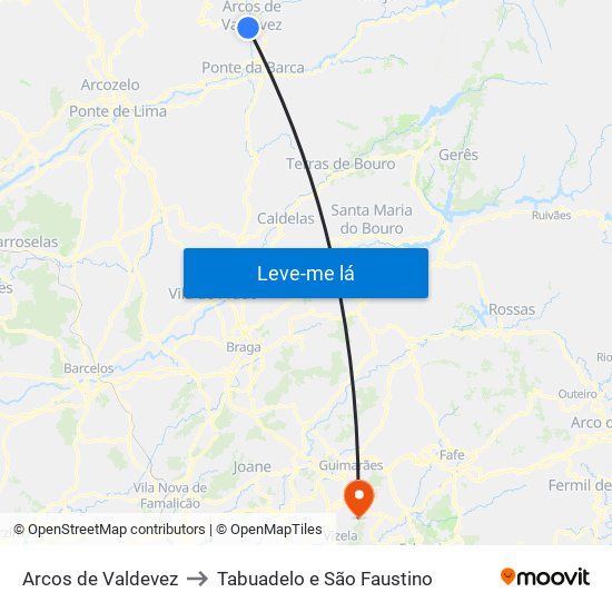 Arcos de Valdevez to Tabuadelo e São Faustino map