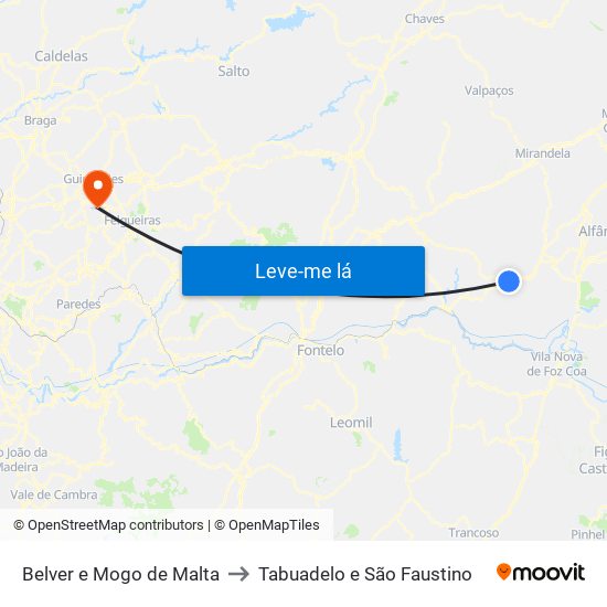 Belver e Mogo de Malta to Tabuadelo e São Faustino map