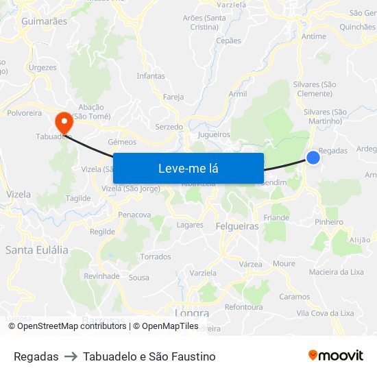 Regadas to Tabuadelo e São Faustino map