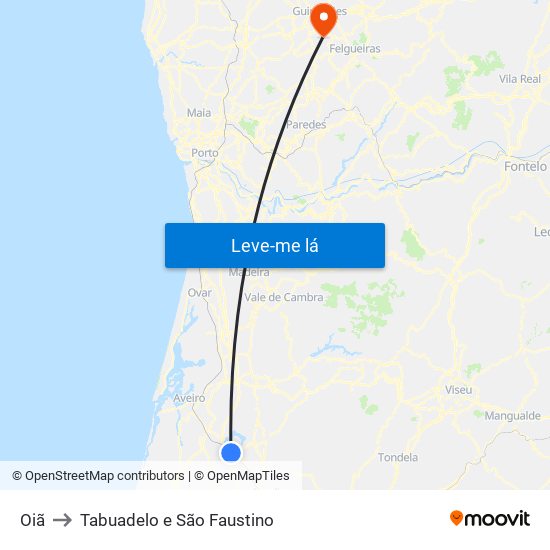 Oiã to Tabuadelo e São Faustino map