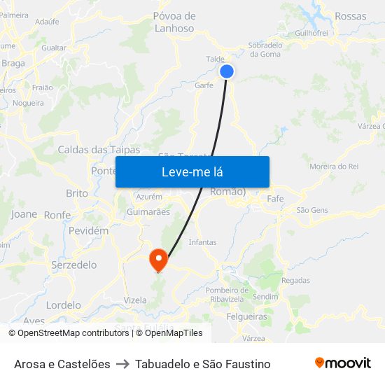 Arosa e Castelões to Tabuadelo e São Faustino map
