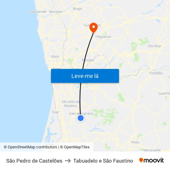 São Pedro de Castelões to Tabuadelo e São Faustino map