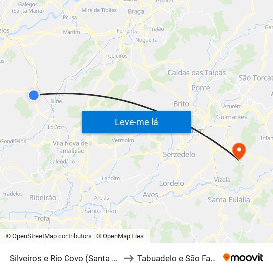 Silveiros e Rio Covo (Santa Eulália) to Tabuadelo e São Faustino map