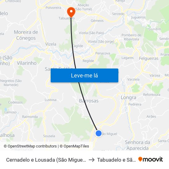 Cernadelo e Lousada (São Miguel e Santa Margarida) to Tabuadelo e São Faustino map