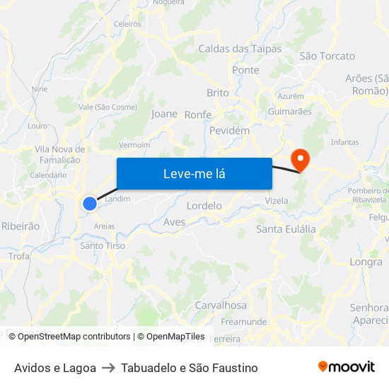 Avidos e Lagoa to Tabuadelo e São Faustino map