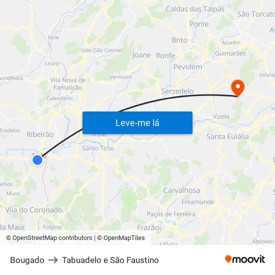 Bougado to Tabuadelo e São Faustino map