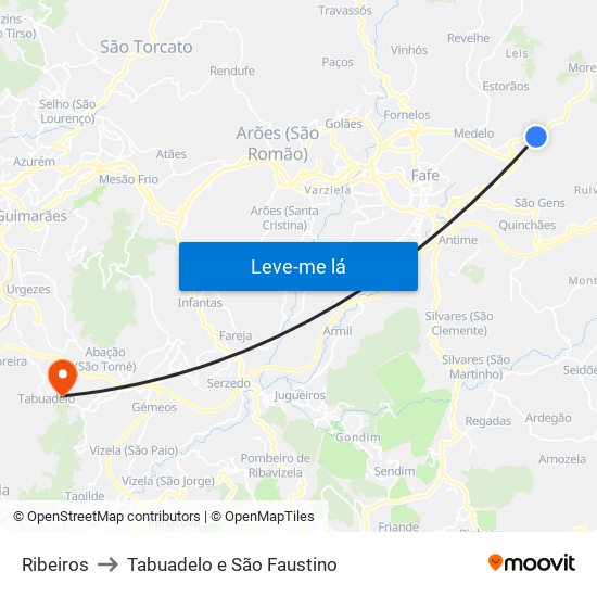 Ribeiros to Tabuadelo e São Faustino map