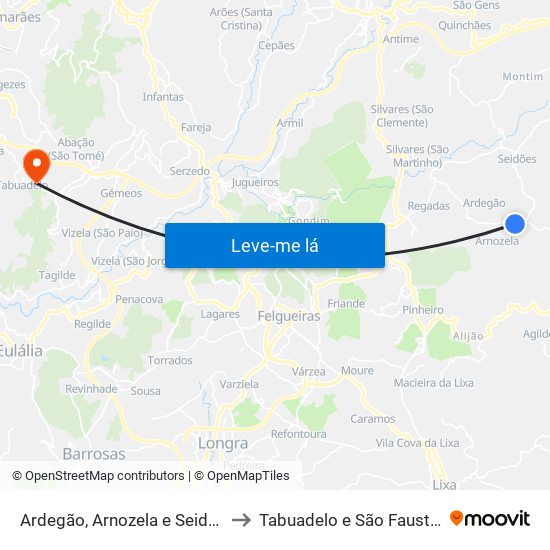 Ardegão, Arnozela e Seidões to Tabuadelo e São Faustino map