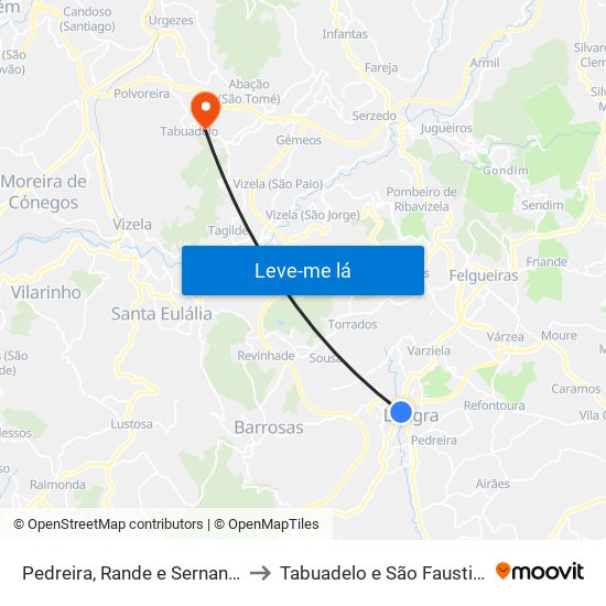 Pedreira, Rande e Sernande to Tabuadelo e São Faustino map