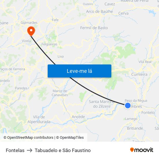 Fontelas to Tabuadelo e São Faustino map