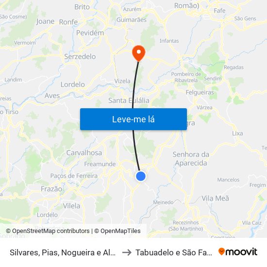 Silvares, Pias, Nogueira e Alvarenga to Tabuadelo e São Faustino map