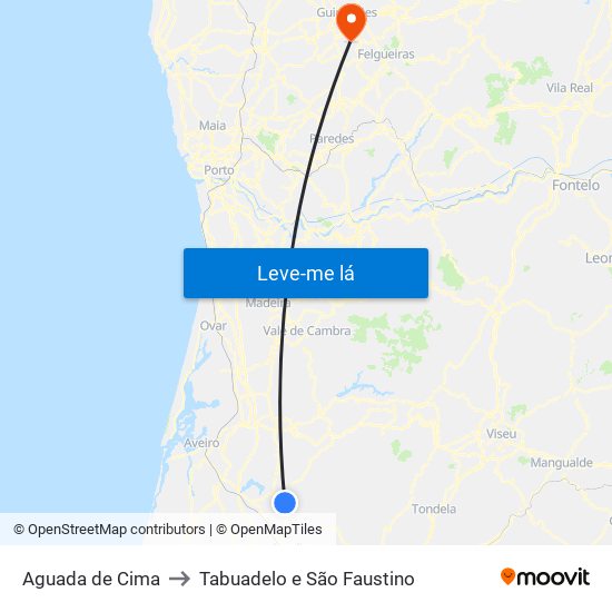 Aguada de Cima to Tabuadelo e São Faustino map