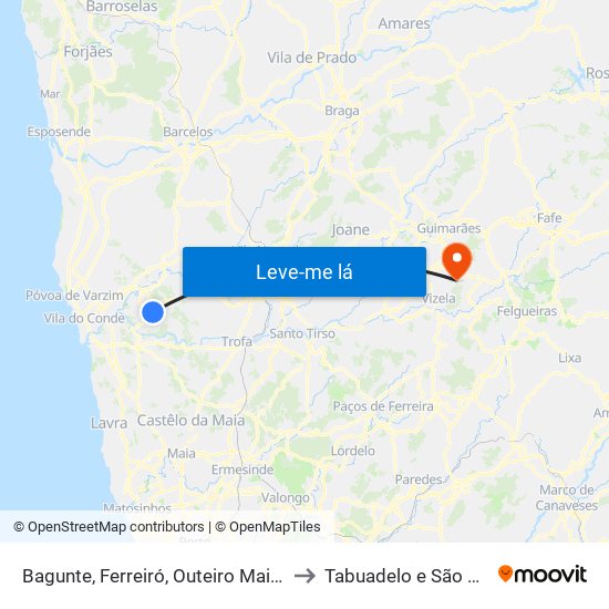 Bagunte, Ferreiró, Outeiro Maior e Parada to Tabuadelo e São Faustino map