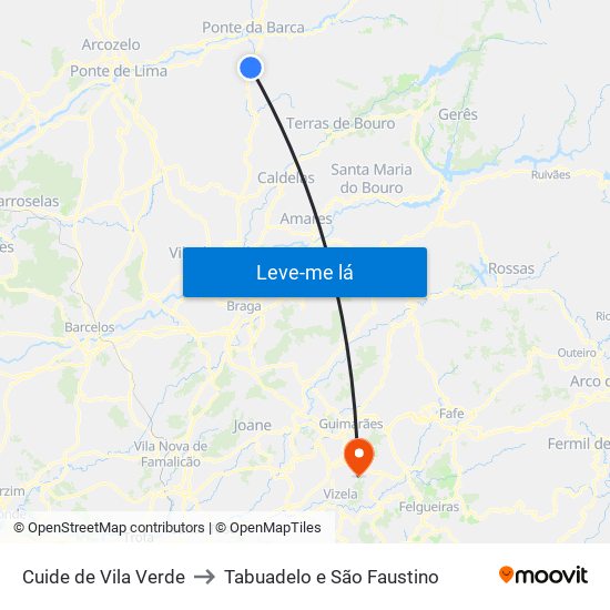 Cuide de Vila Verde to Tabuadelo e São Faustino map
