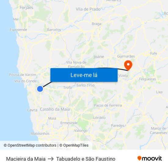 Macieira da Maia to Tabuadelo e São Faustino map