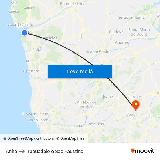 Anha to Tabuadelo e São Faustino map