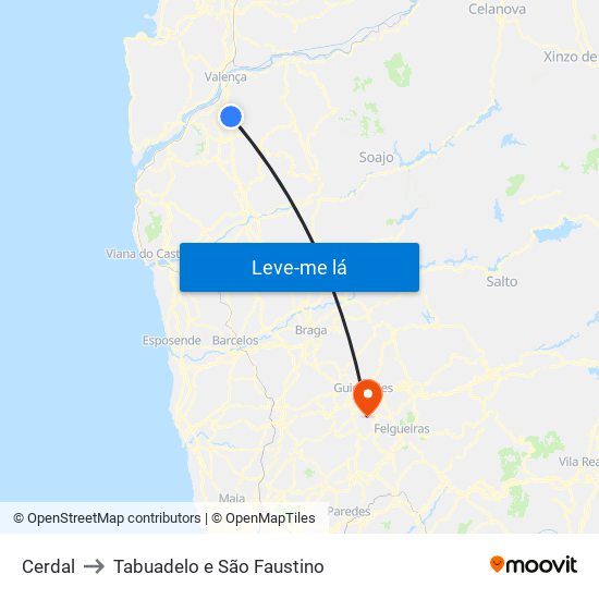 Cerdal to Tabuadelo e São Faustino map