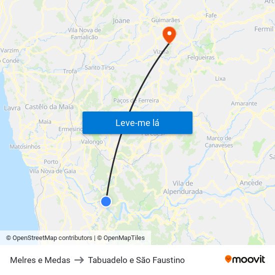 Melres e Medas to Tabuadelo e São Faustino map