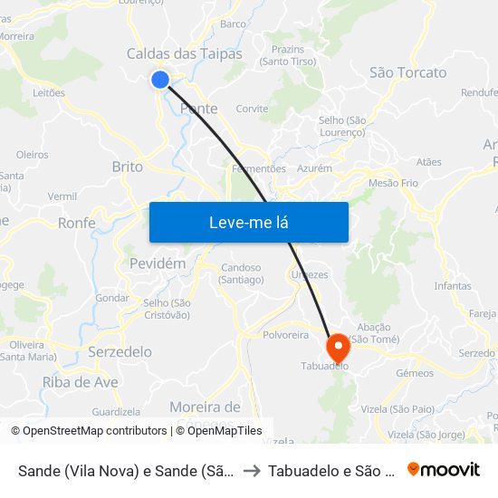 Sande (Vila Nova) e Sande (São Clemente) to Tabuadelo e São Faustino map