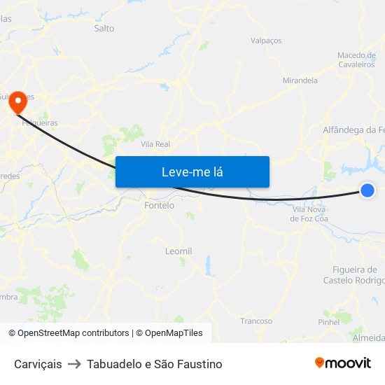 Carviçais to Tabuadelo e São Faustino map