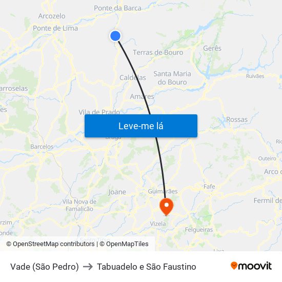 Vade (São Pedro) to Tabuadelo e São Faustino map