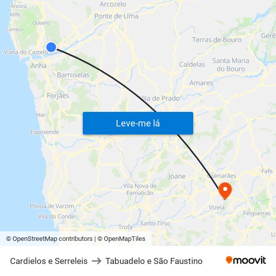 Cardielos e Serreleis to Tabuadelo e São Faustino map