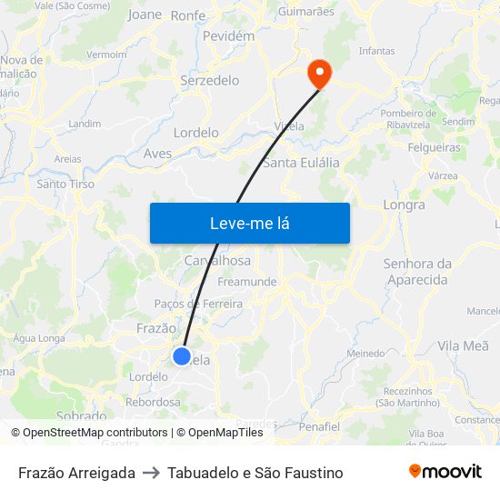 Frazão Arreigada to Tabuadelo e São Faustino map