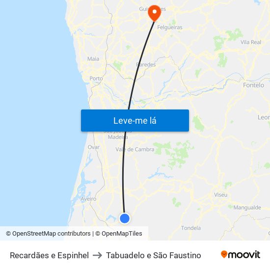 Recardães e Espinhel to Tabuadelo e São Faustino map