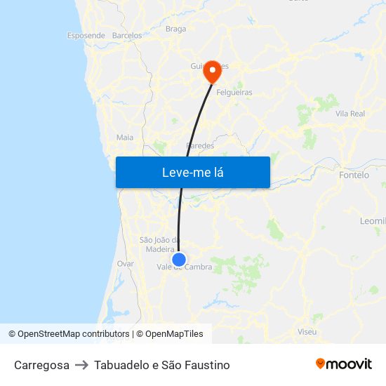 Carregosa to Tabuadelo e São Faustino map
