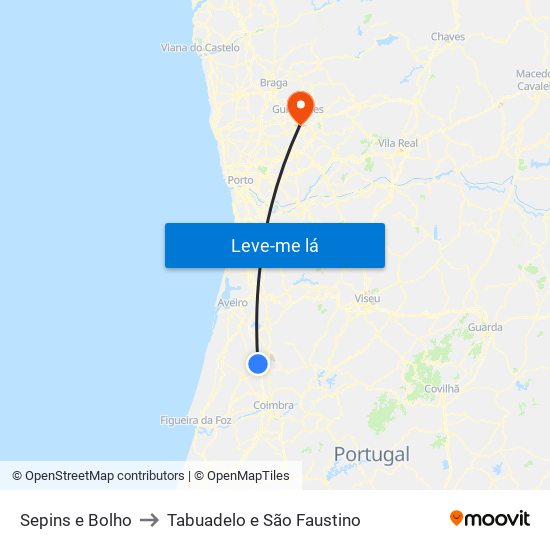 Sepins e Bolho to Tabuadelo e São Faustino map