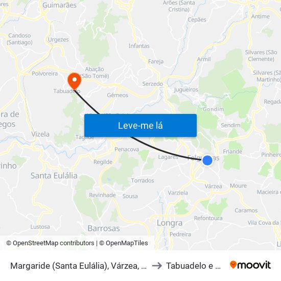 Margaride (Santa Eulália), Várzea, Lagares, Varziela e Moure to Tabuadelo e São Faustino map