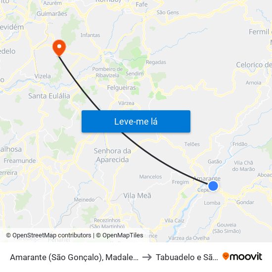 Amarante (São Gonçalo), Madalena, Cepelos e Gatão to Tabuadelo e São Faustino map