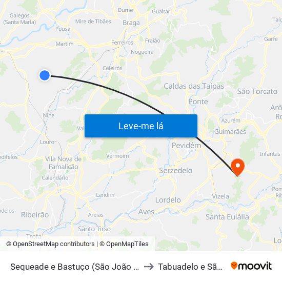 Sequeade e Bastuço (São João e Santo Estêvão) to Tabuadelo e São Faustino map