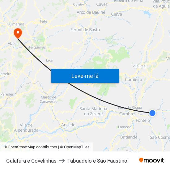 Galafura e Covelinhas to Tabuadelo e São Faustino map