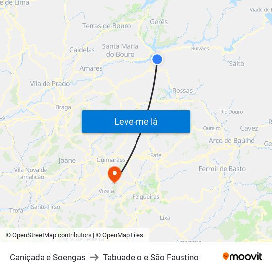 Caniçada e Soengas to Tabuadelo e São Faustino map