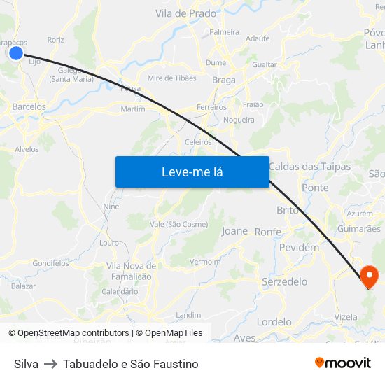 Silva to Tabuadelo e São Faustino map