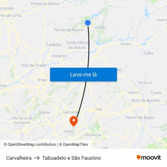 Carvalheira to Tabuadelo e São Faustino map