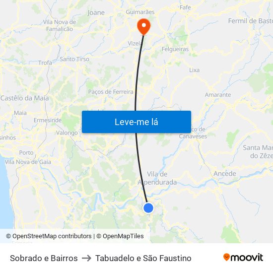 Sobrado e Bairros to Tabuadelo e São Faustino map