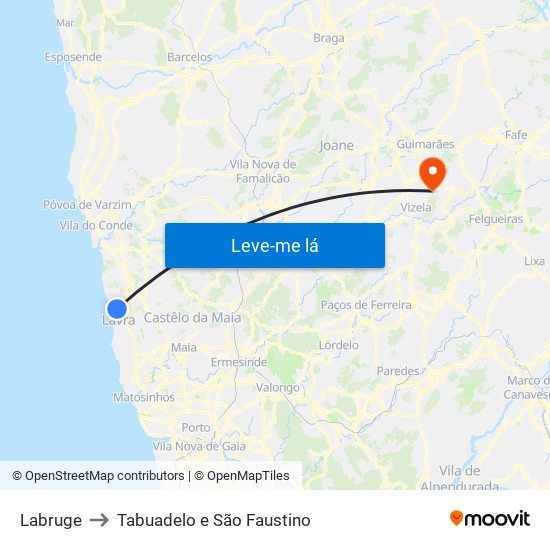 Labruge to Tabuadelo e São Faustino map