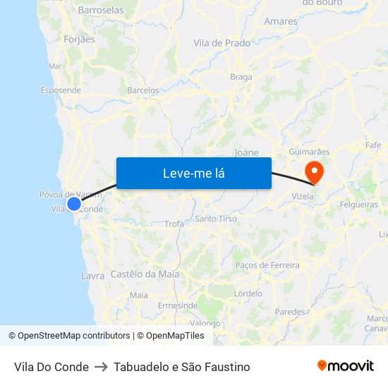 Vila Do Conde to Tabuadelo e São Faustino map