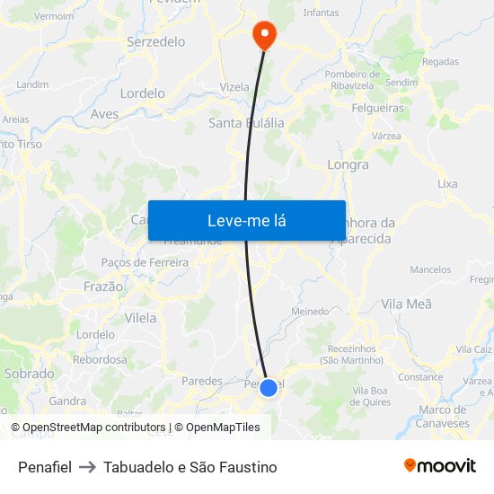 Penafiel to Tabuadelo e São Faustino map