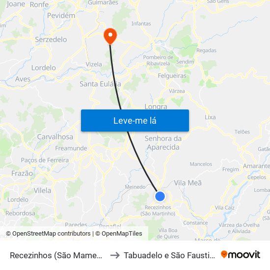 Recezinhos (São Mamede) to Tabuadelo e São Faustino map