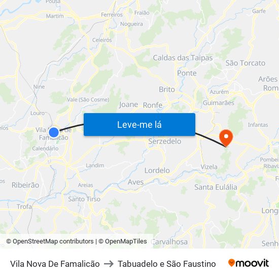 Vila Nova De Famalicão to Tabuadelo e São Faustino map