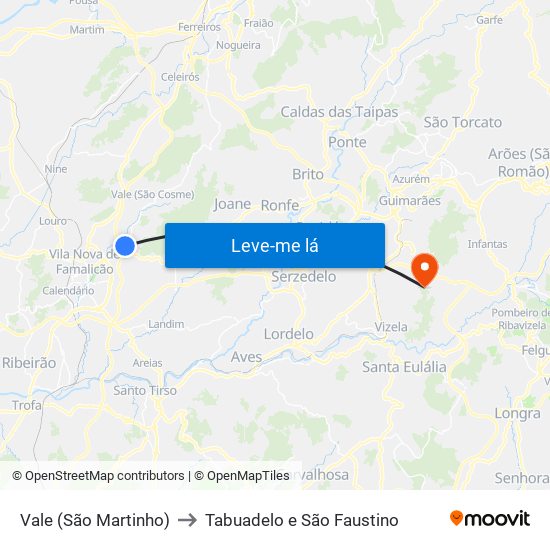 Vale (São Martinho) to Tabuadelo e São Faustino map