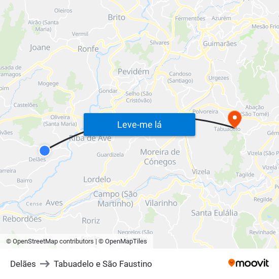 Delães to Tabuadelo e São Faustino map